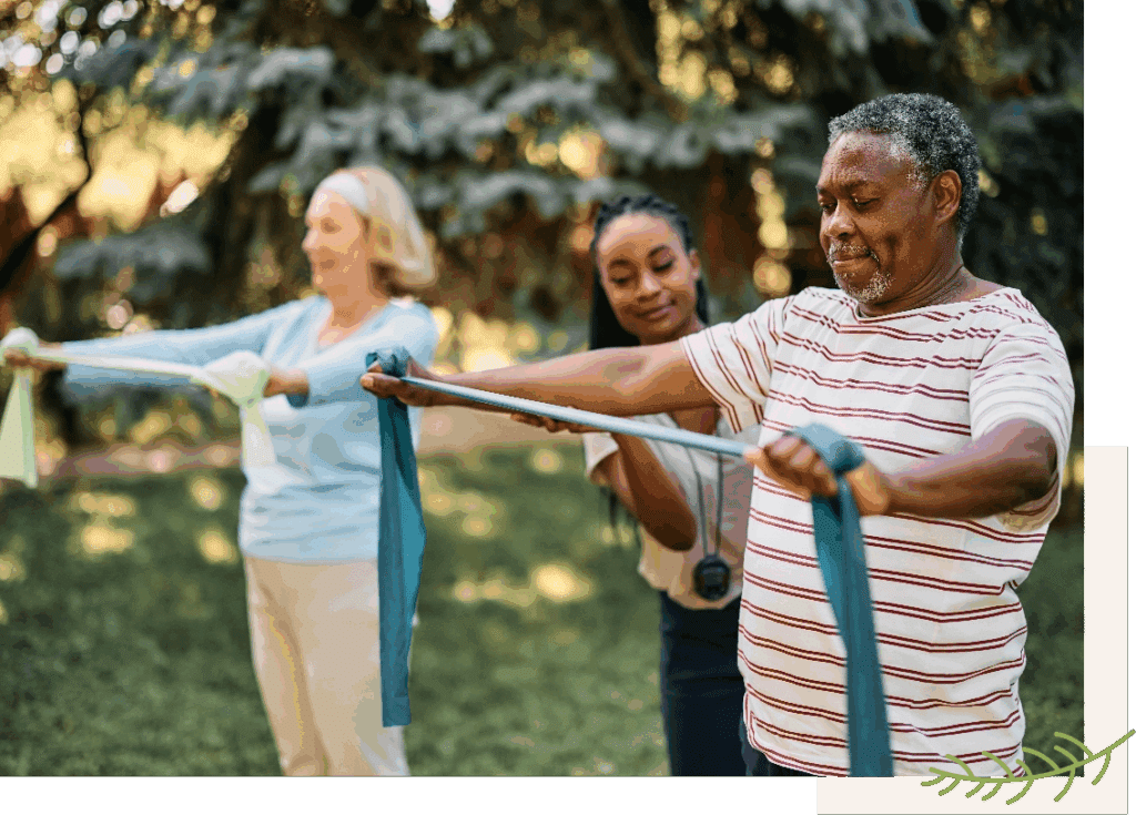 Seniors exercising during rehabilitation session